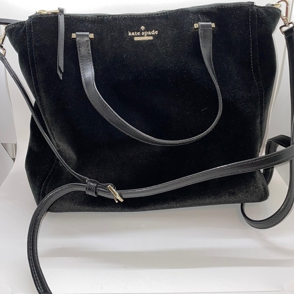 KATE SPADE Dawn Place Velvet Mini Kona Satchel Black bag with cross body strap
